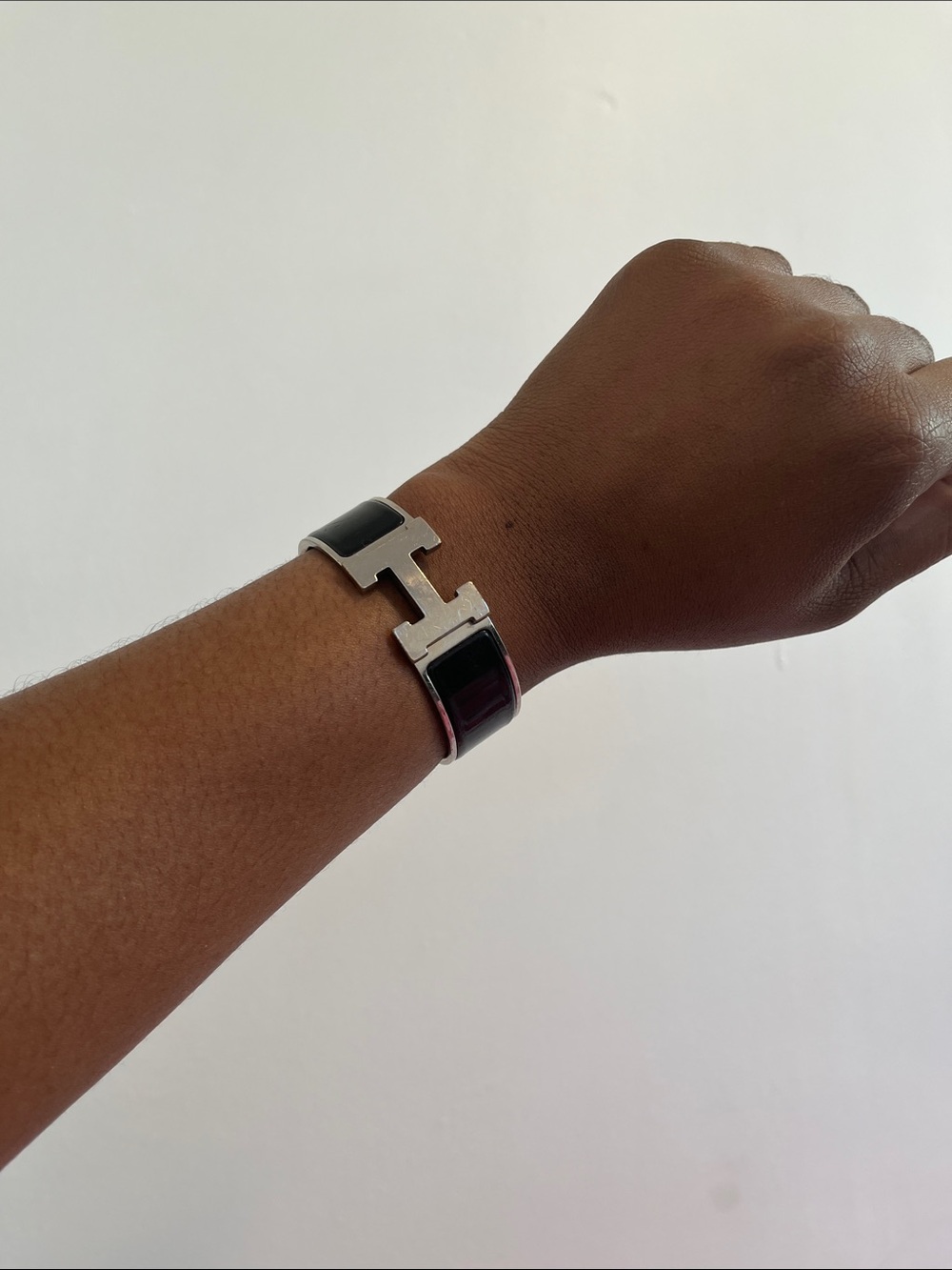 Hermes Enamel H Cuff Bracelet in Black and Deep Burgundy